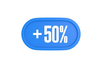 50 Percent increase 3d sign in light blue color isolated on white background, 3d illustration.