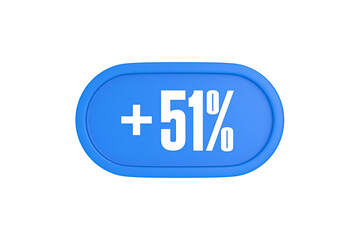 51 Percent increase 3d sign in light blue color isolated on white background, 3d illustration.