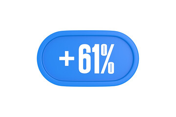 61 Percent increase 3d sign in light blue color isolated on white background, 3d illustration.