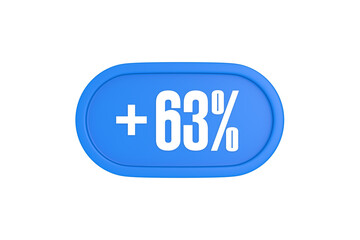 63 Percent increase 3d sign in light blue color isolated on white background, 3d illustration.