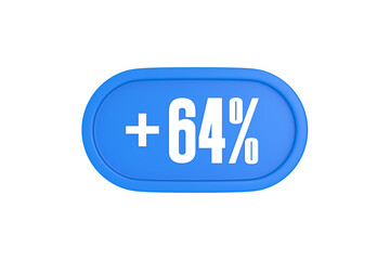 64 Percent increase 3d sign in light blue color isolated on white background, 3d illustration.