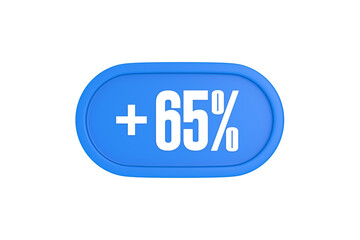 65 Percent increase 3d sign in light blue color isolated on white background, 3d illustration.