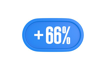 66 Percent increase 3d sign in light blue color isolated on white background, 3d illustration.