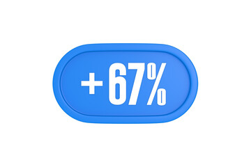 67 Percent increase 3d sign in light blue color isolated on white background, 3d illustration.
