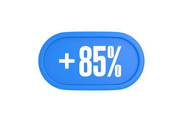 85 Percent increase 3d sign in light blue color isolated on white background, 3d illustration.