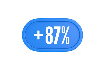 87 Percent increase 3d sign in light blue color isolated on white background, 3d illustration.