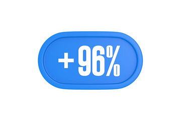 96 Percent increase 3d sign in light blue color isolated on white background, 3d illustration.