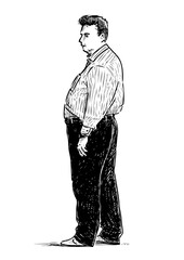 Sketch of casual senior man standing and looking