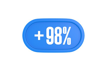 98 Percent increase 3d sign in light blue color isolated on white background, 3d illustration.