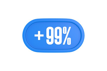 99 Percent increase 3d sign in light blue color isolated on white background, 3d illustration.
