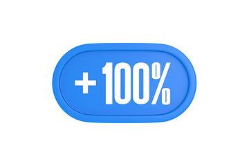 100 Percent increase 3d sign in light blue color isolated on white background, 3d illustration.