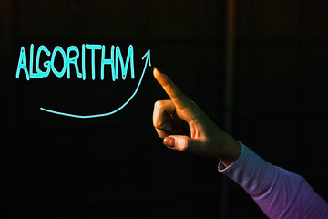 Conceptual hand writing showing Algorithm. Concept meaning a method or set of rules for calculations or other problem solving Digital arrowhead curve denoting growth development concept