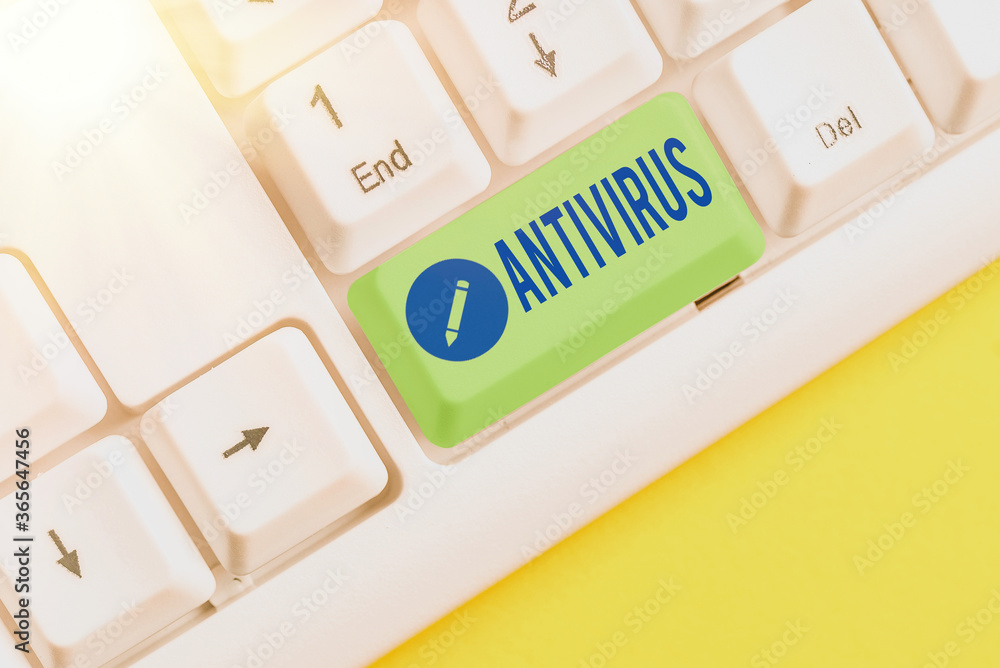 Aufkleber text sign showing antivirus. business photo text suitable for the detection and removal of computer 