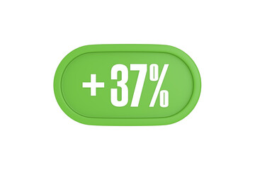 37 Percent increase 3d sign in light green color isolated on white background, 3d illustration.