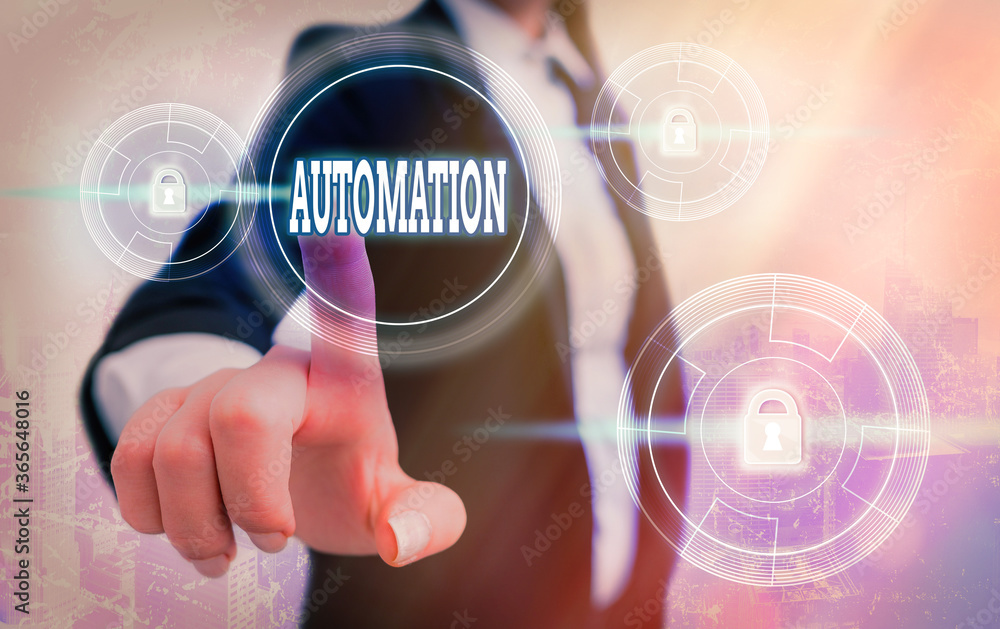Poster text sign showing automation. business photo showcasing equipment in production systems or other man