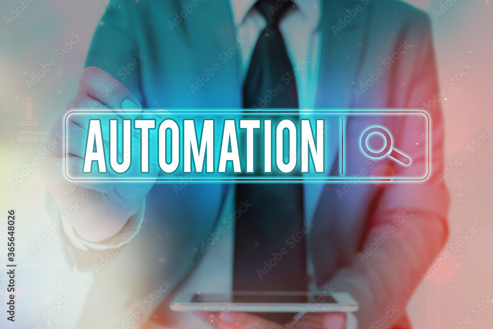 Poster writing note showing automation. business concept for equipment in production systems or other manuf