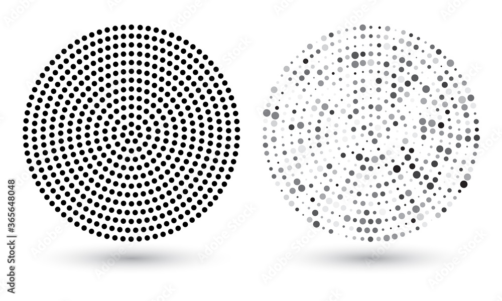 Poster abstract background with dotted circles. halftone dots design. one color and one size in left figure
