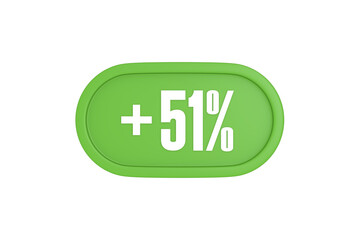 Fototapeta premium 51 Percent increase 3d sign in light green color isolated on white background, 3d illustration.