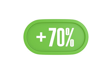 Fototapeta premium 70 Percent increase 3d sign in light green color isolated on white background, 3d illustration.
