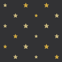 Embroidery stars pattern. Embroidered starry background. Stitch effect seamless vector pattern. Illustration with embroider star sparkles. Cosmic abstract graphic design.