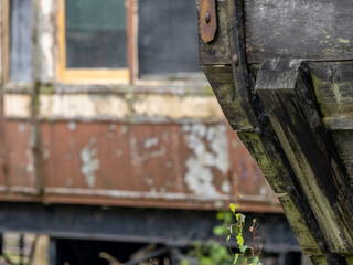 old rusty train, wooden train carriages