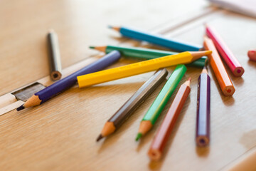 Color pencils on a table