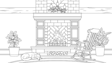 Vintage fireplace coloring book.