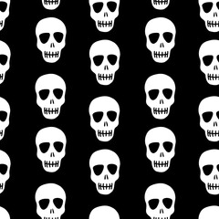The pattern of the skull. Seamless pattern with white skull, isolated on a white background.Vector illustration of a skull. Design for Halloween, Day of the dead, print