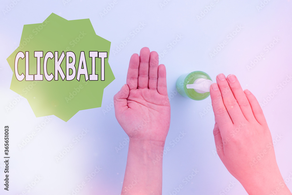 Aufkleber word writing text clickbait. business photo showcasing the main purpose is to attract attention to a