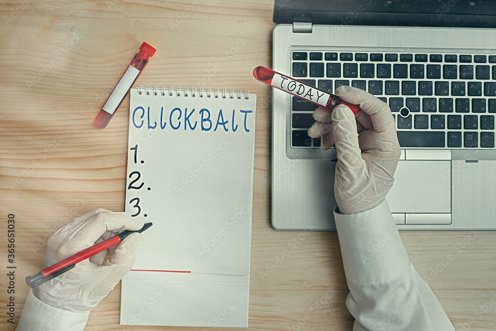 Aufkleber conceptual hand writing showing clickbait. concept meaning the main purpose is to attract attention 
