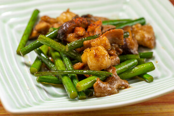 Grilled beef tripe with garlic stalk in a plate in Japan