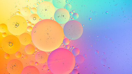 Abstract colorful oil bubbles on water macro background