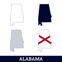 US State Alabama Map with flag vector