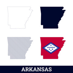 US State Arkansas Map with flag vector