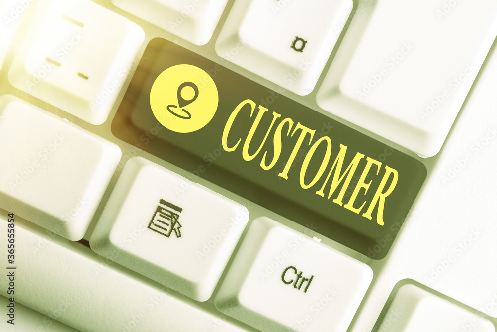 Poster writing note showing customer. business concept for individual or company buying from a store either