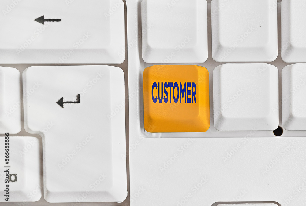 Poster writing note showing customer. business concept for individual or company buying from a store either