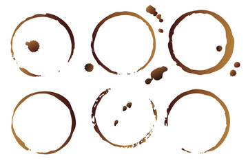 Naklejka na ściany i meble Vector coffee cup stains, Isolated On White Background, tea ring stamps Illustration