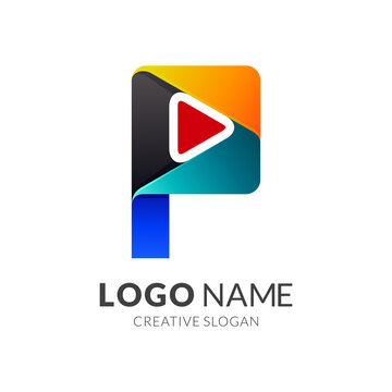 Letter P Play Logo, Audio logo and letter P icons, Video logos