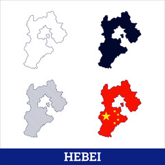 China State Hebei Map with flag vector