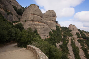 Fototapeta na wymiar Landscape at the hiking track to Ermita de Sant Joan over Santa Maria de Montserrat Abbey, Catalonia, Spain, Europe 