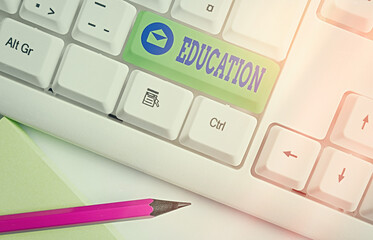 Text sign showing Education. Business photo showcasing the process of obtaining or giving...