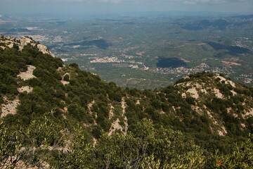 Fototapeta na wymiar View of Monistrol de Montserrat from Santa Maria de Montserrat Abbey, Catalonia, Spain, Europe 