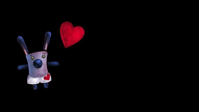 animation on transparent background  heart friend lover subscription love sign nice approval  pet bunny sweetheart with a heart hovers in the air congratulations