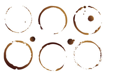 Vector coffee cup stains, Isolated On White Background, tea ring stamps Illustration