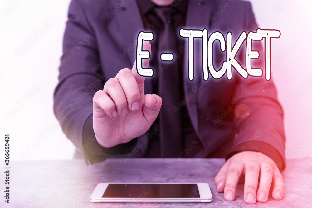 Poster text sign showing e ticket. business photo text flight booking for which the details are registered 