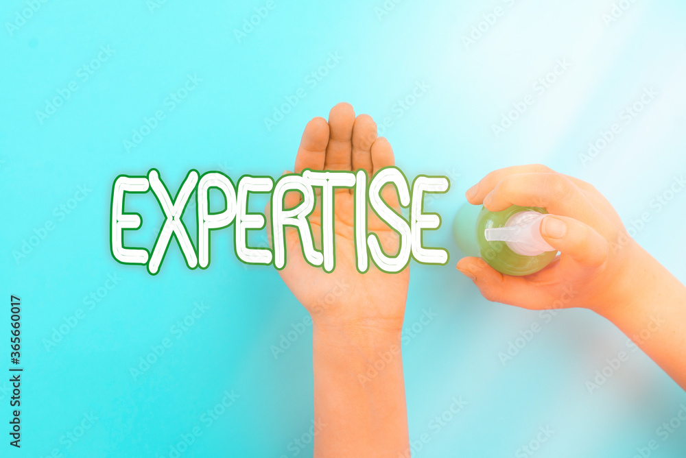 Poster handwriting text expertise. conceptual photo specific competences of skills gained through training 