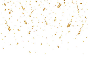 Falling golden confetti for the winner. Glitter, celebration, vector illustration.