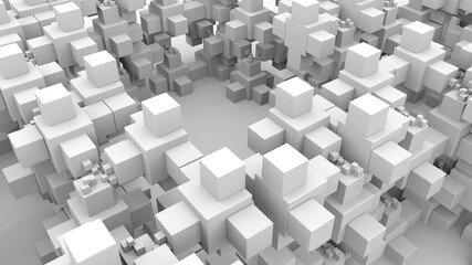 Fototapeta na wymiar Close-up of a maze of gray 3d cubes