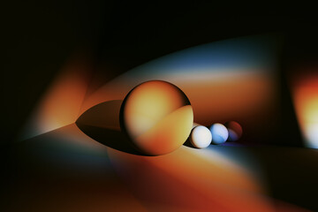 Abstraction from four spheres. 3D rendering.