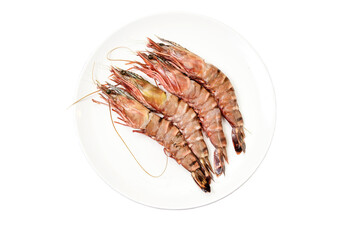 Ingredient Of Four Shrimp On The Plate Without Background